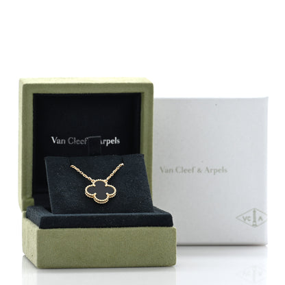 Van Cleef & Arpels 18K Yellow Gold Black Onyx Vintage Alhambra Pendant Necklace 5 of 5