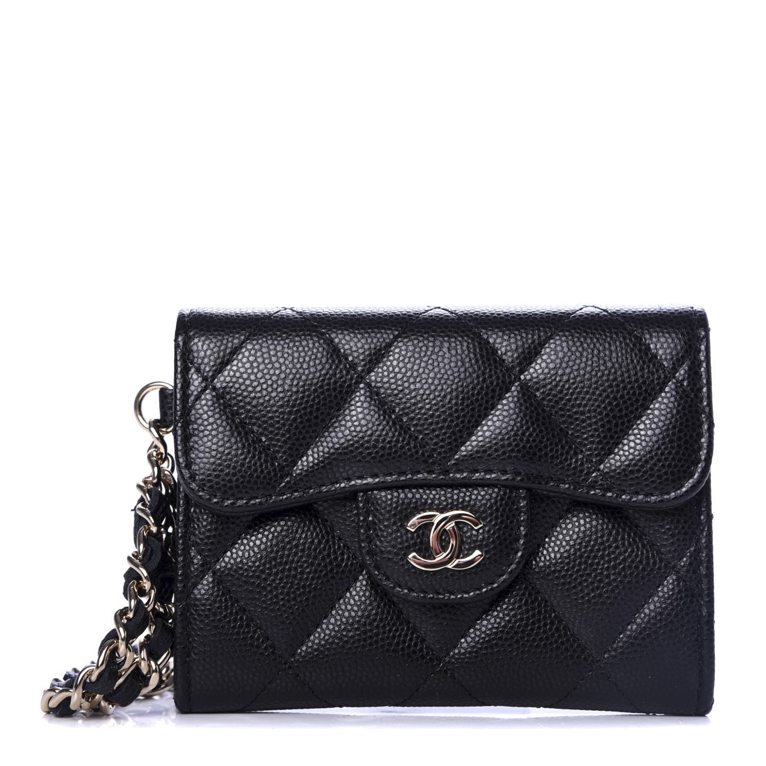 Chanel Caviar Quilted Flap Card Holder Chain Wristlet Black 1 of 9