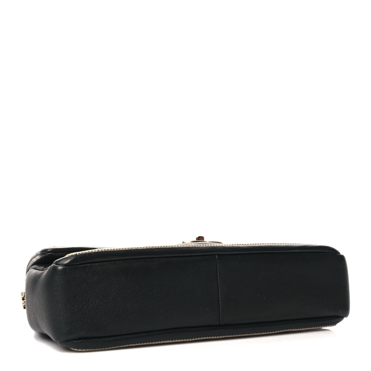 Calfskin Quilted Medium Graphic Flap Beige Black