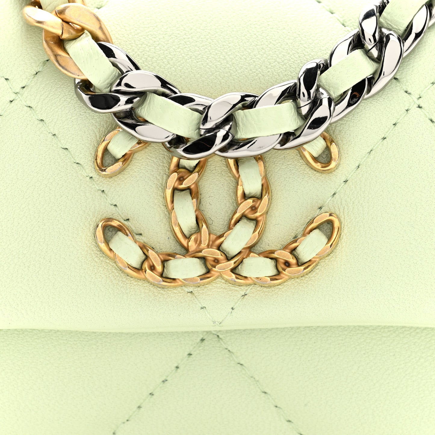 Lambskin Quilted Chanel 19 Flap Mini Shoulder Bag Light Green