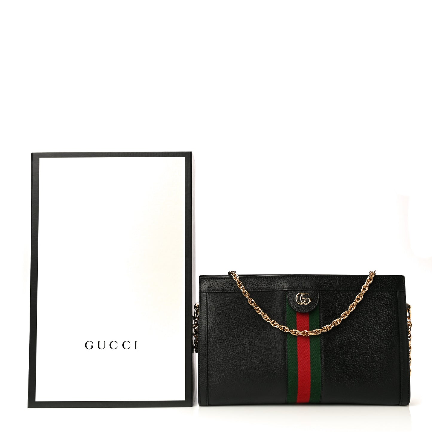 Textured Calfskin Web Medium Ophidia Chain Shoulder Bag Black