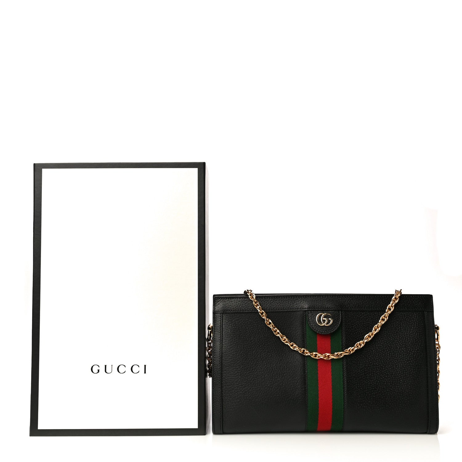 Gucci Textured Calfskin Web Medium Ophidia Chain Shoulder Bag Black 11 of 11