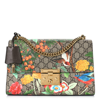 Gucci GG Supreme Monogram Tian Medium Padlock Shoulder Bag Beige Multicolor New Acero 1 of 12