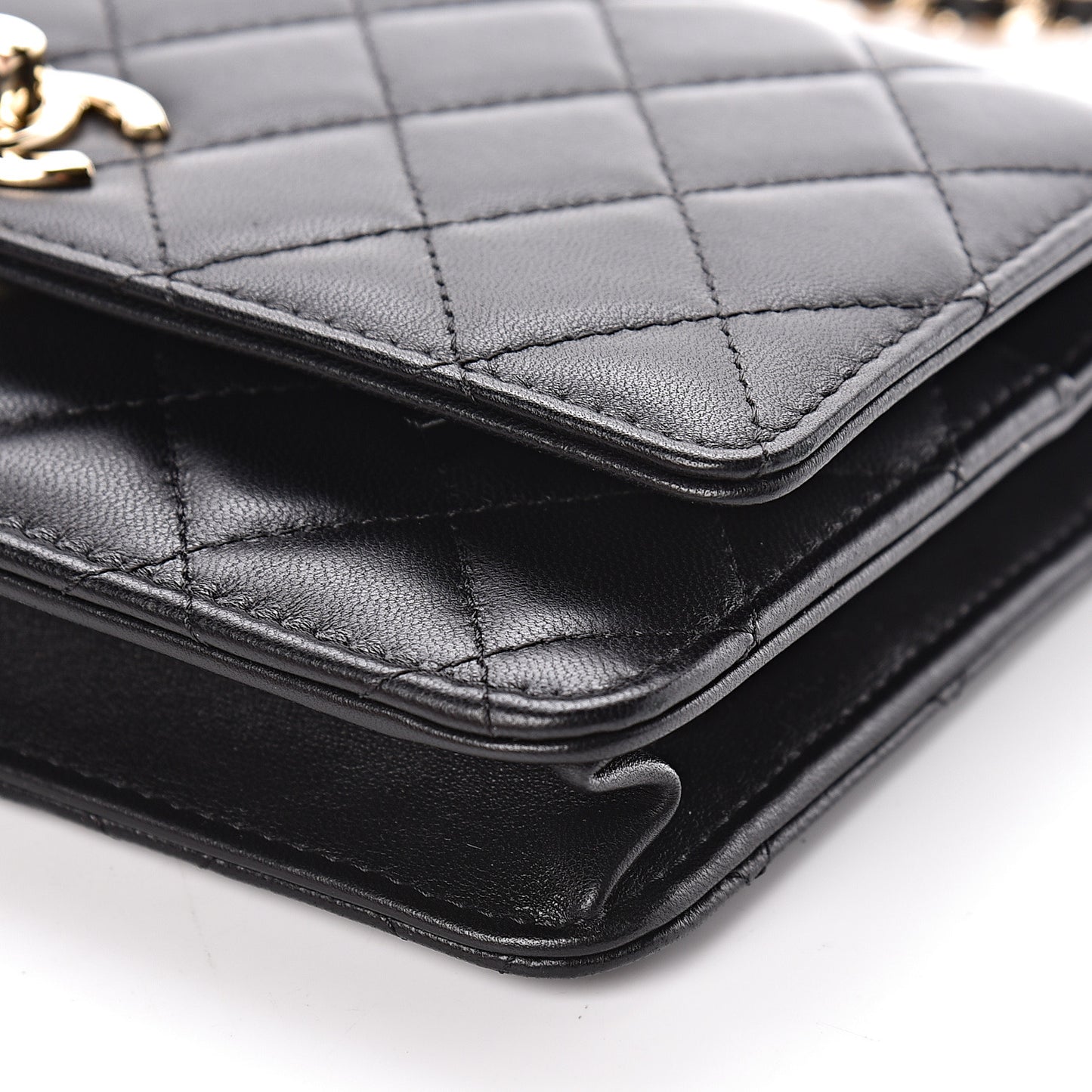 Lambskin Quilted Trendy CC Wallet On Chain WOC Black