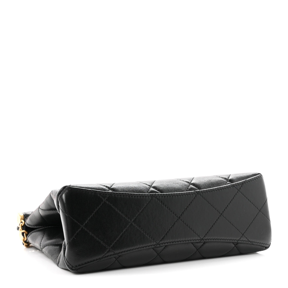 Shiny Lambskin Pearl Small Shopping Bag Black