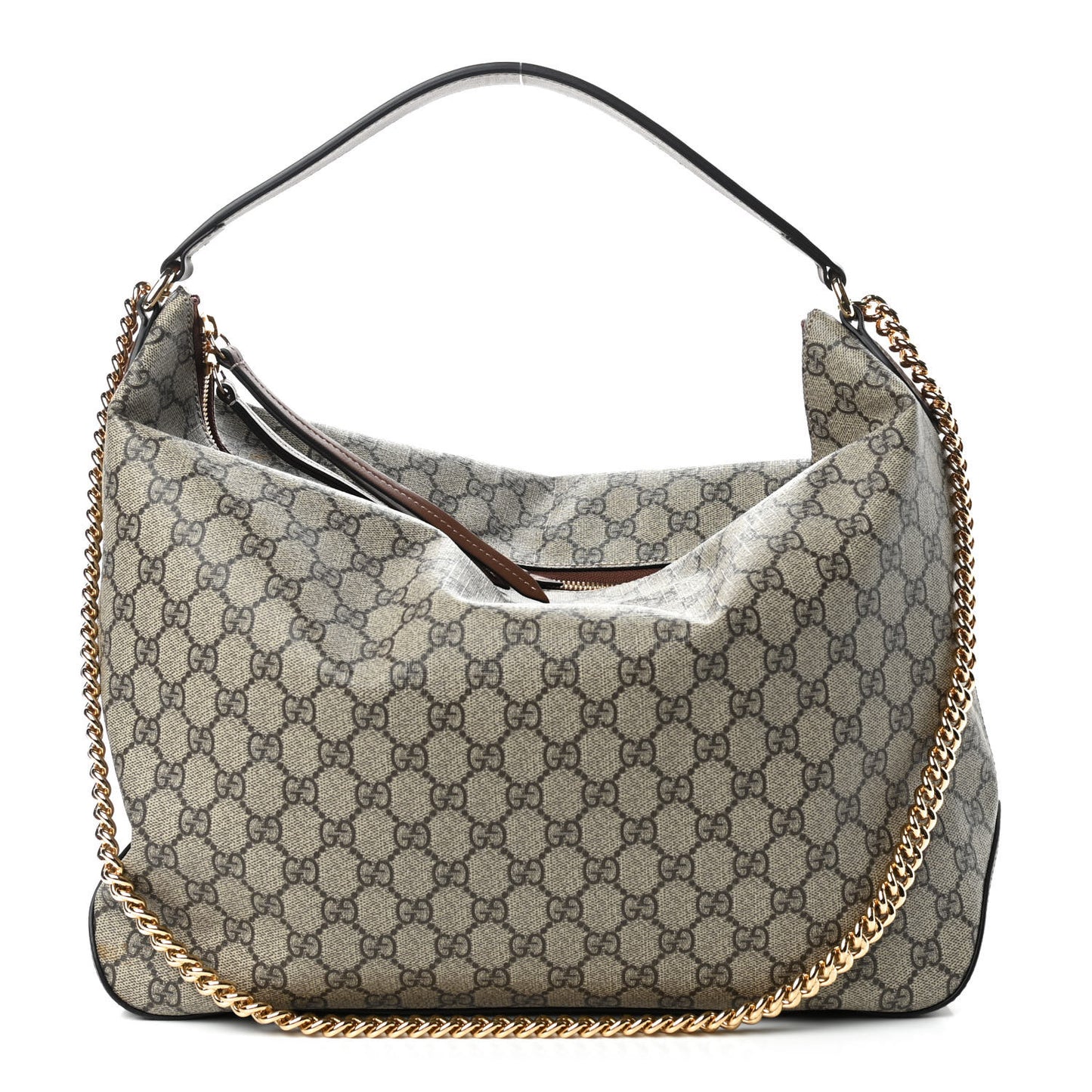 GG Supreme Monogram Large Linea A Hobo Light Brown