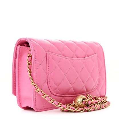 Chanel Lambskin Quilted CC Pearl Crush Wallet on Chain WOC Pink 3 of 12