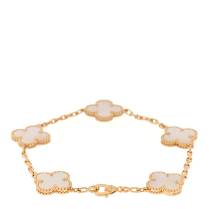Van Cleef & Arpels 18K Yellow Gold Mother of Pearl 5 Motifs Vintage Alhambra Bracelet 2 of 4