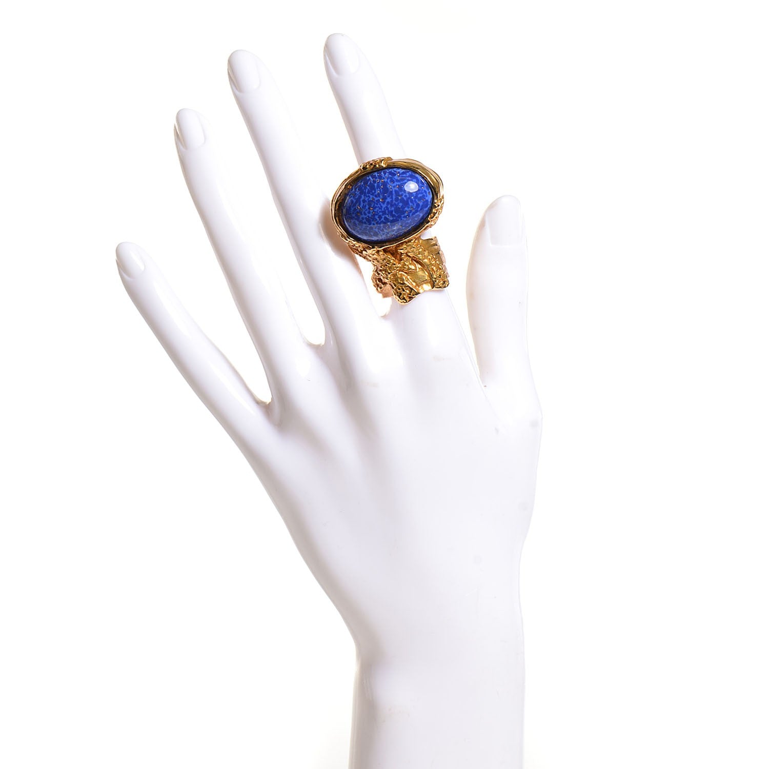 Saint Laurent Glass Cabochon Arty Ovale Ring 5 Gold Lapis 2 of 4