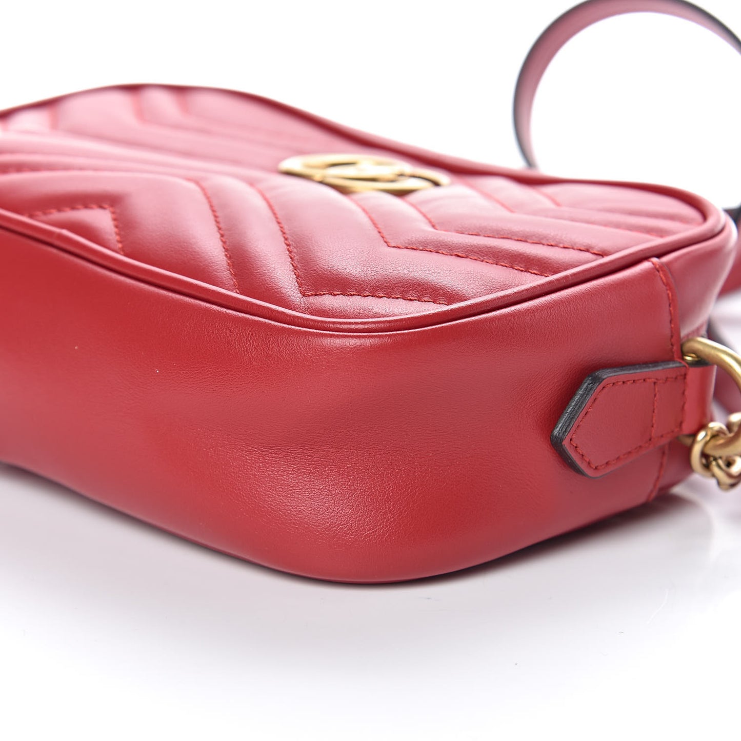 Calfskin Matelasse Mini GG Marmont Chain Shoulder Bag Hibiscus Red
