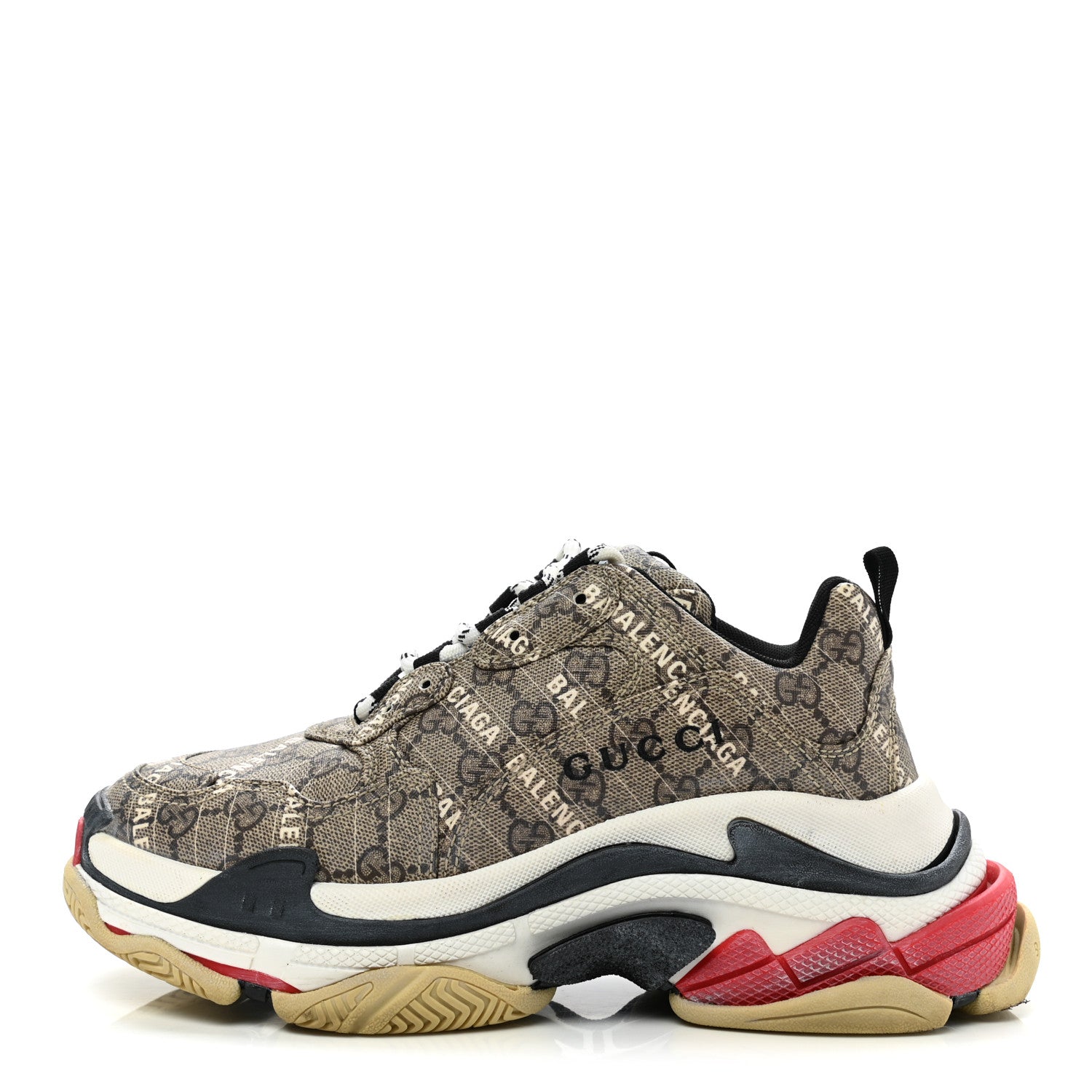 Balenciaga X GUCCI GG Supreme Monogram Allover Logo Womens Triple S Sneakers 38 Beige Ebony Mystic White 1 of 11