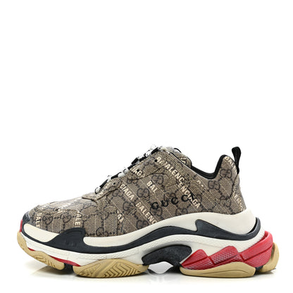 Balenciaga X GUCCI GG Supreme Monogram Allover Logo Womens Triple S Sneakers 38 Beige Ebony Mystic White 1 of 11
