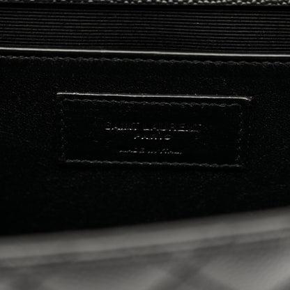 Saint Laurent Grain De Poudre Textured Mixed Matelasse Triquilt Medium Monogram Monochrome Satchel Black 12 of 19