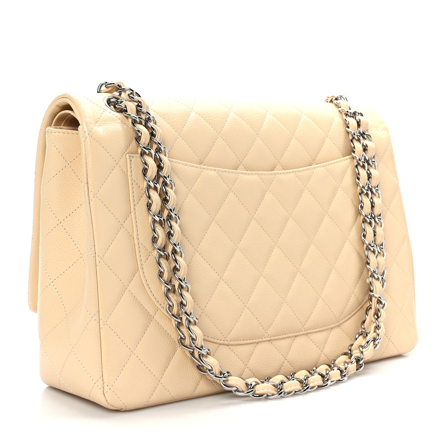 Caviar Quilted Maxi Double Flap Beige