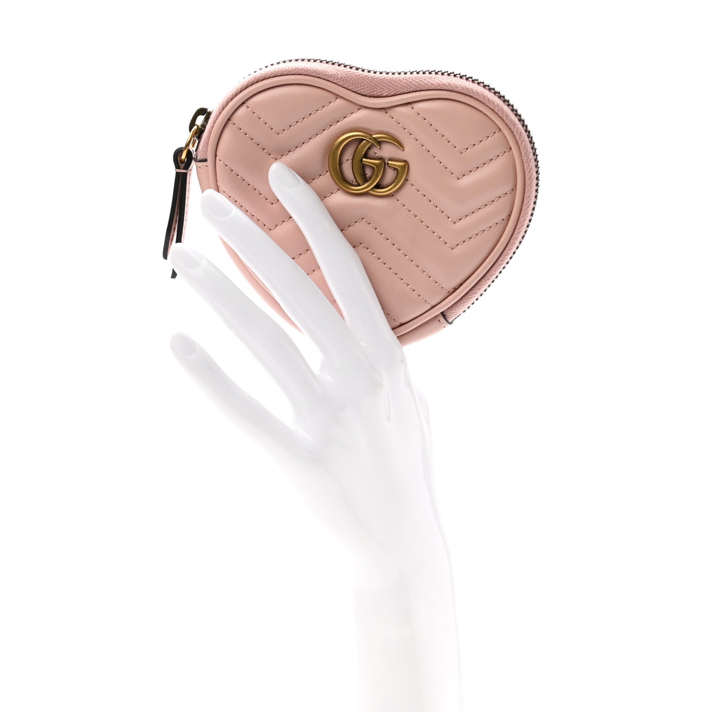 Calfskin Matelasse Chevron GG Marmont Heart Coin Purse Perfect Pink