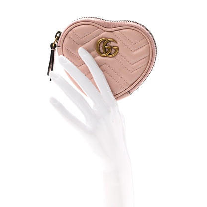 Gucci Calfskin Matelasse Chevron GG Marmont Heart Coin Purse Perfect Pink 2 of 7