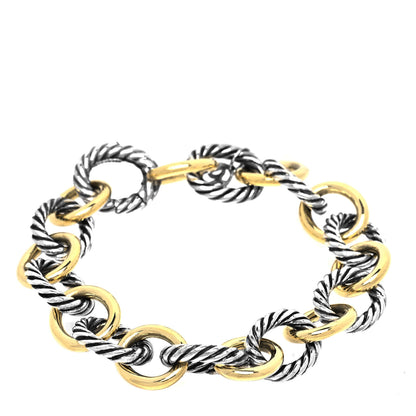 David Yurman Sterling Silver 18K Yellow Gold 12mm Large Oval Link Bracelet 1 of 4