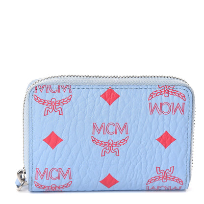 MCM Visetos Mini Zip Around Wallet Light Blue Red 1 of 7