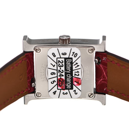 Hermes Stainless Steel Alligator Diamond Mother of Pearl 17.2mm Heure H Hour Quartz Watch Braise 4 of 5