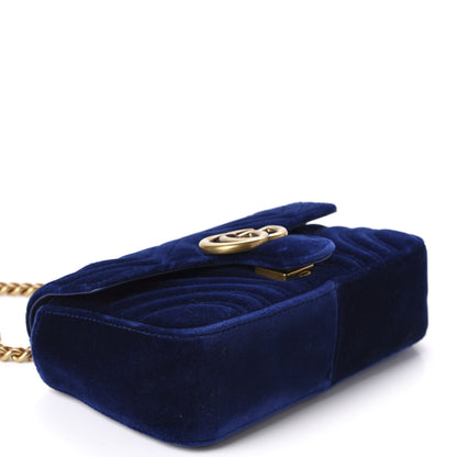 Gucci Velvet Matelasse Mini GG Marmont Shoulder Bag Cobalt Blue 4 of 10