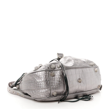 Balenciaga Metallic Agneau Arena Crystal Medium Le Cagole Shoulder Bag Silver 4 of 10