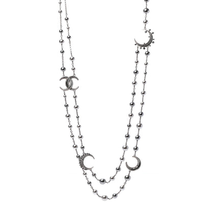 Chanel Pearl Baguette Crystal CC Moon Long Necklace Silver 1 of 5