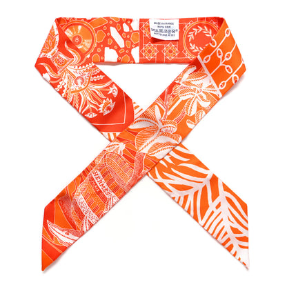 Hermes Silk La Danse Des Amazones Twilly Orange Corail White 1 of 6