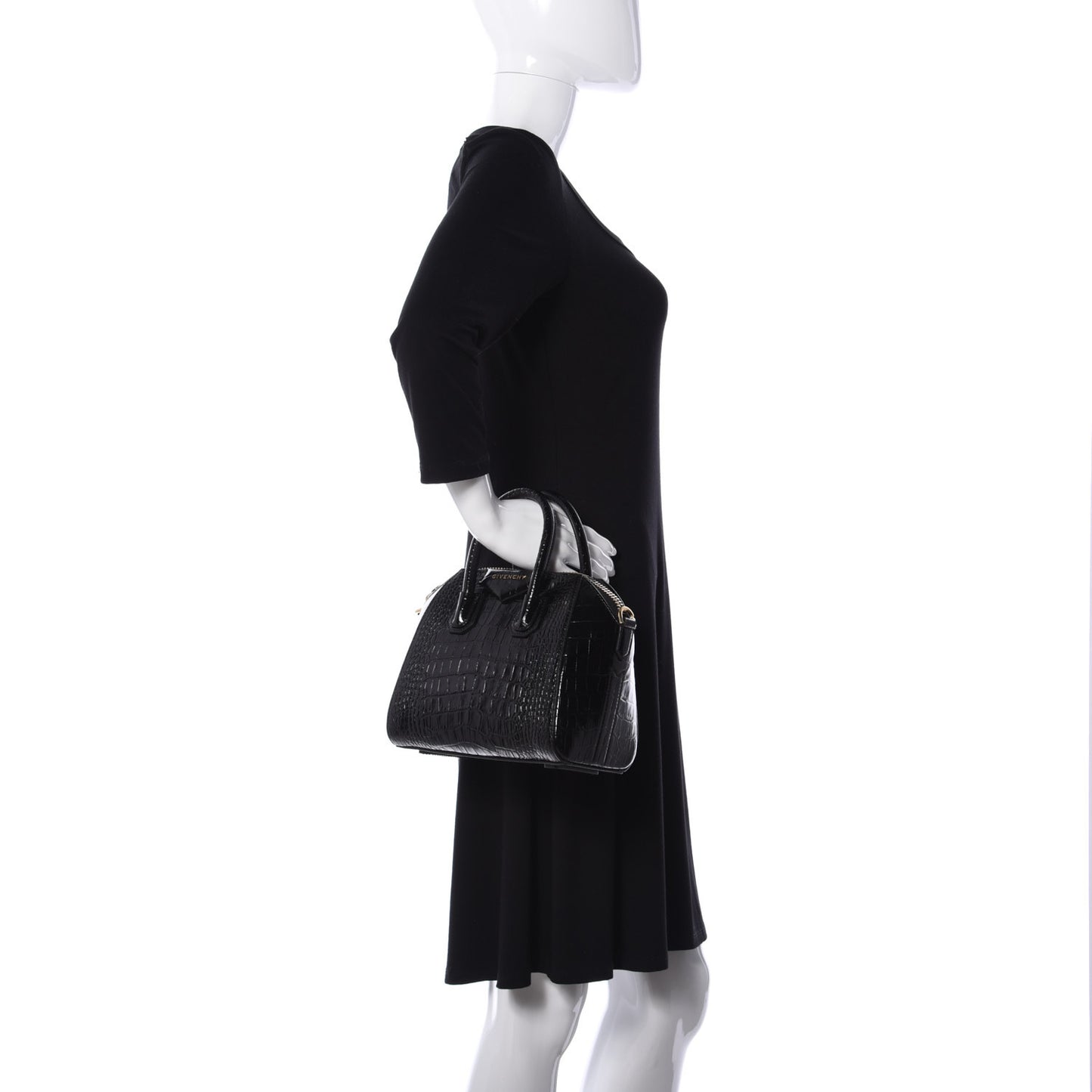 Calfskin Crocodile Embossed Mini Antigona Black