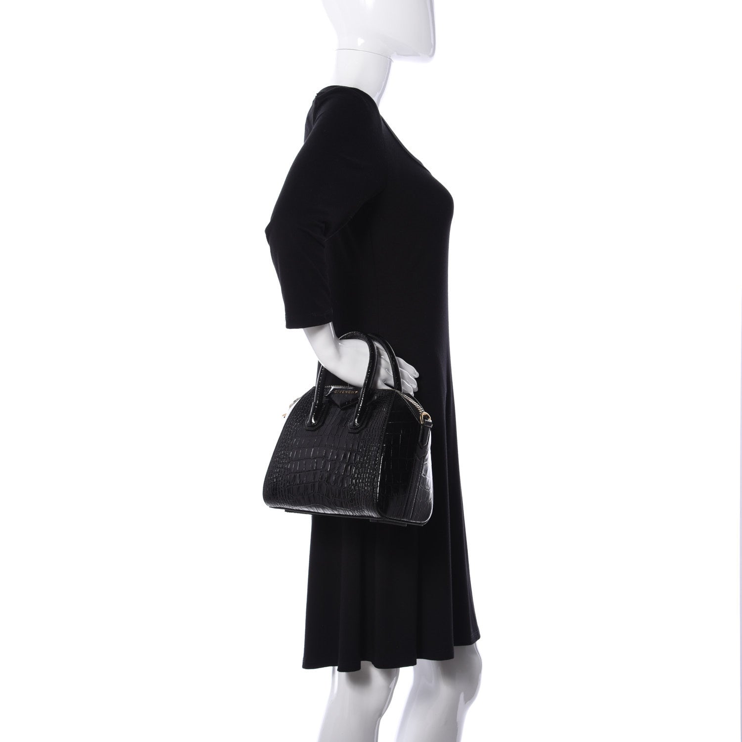 Givenchy Calfskin Crocodile Embossed Mini Antigona Black 2 of 11