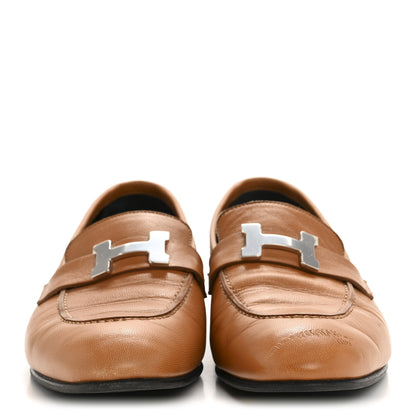Hermes Goatskin Womens Paris Loafers 38.5 Naturel Black 3 of 9