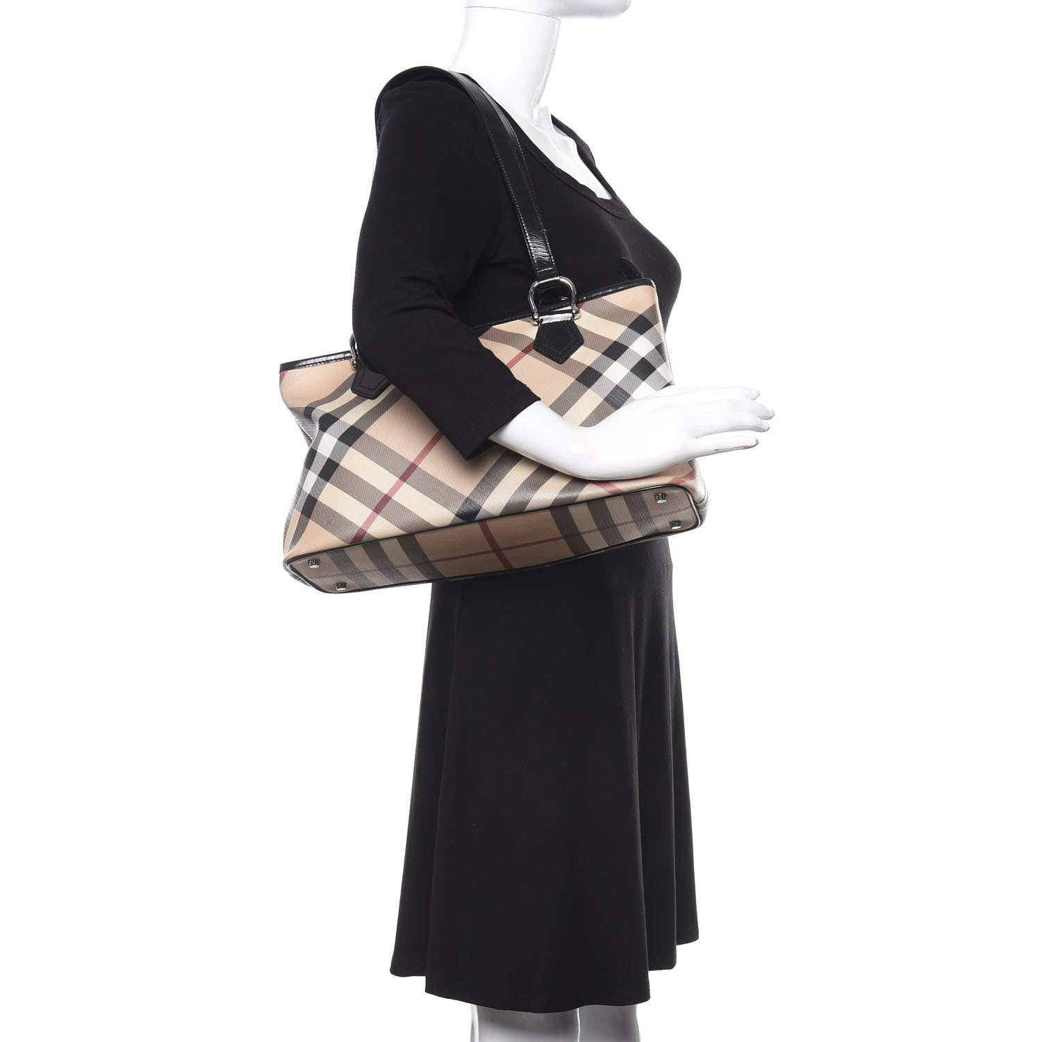 Burberry Patent Trim Nova Check Shopper Tote Black 2 of 15