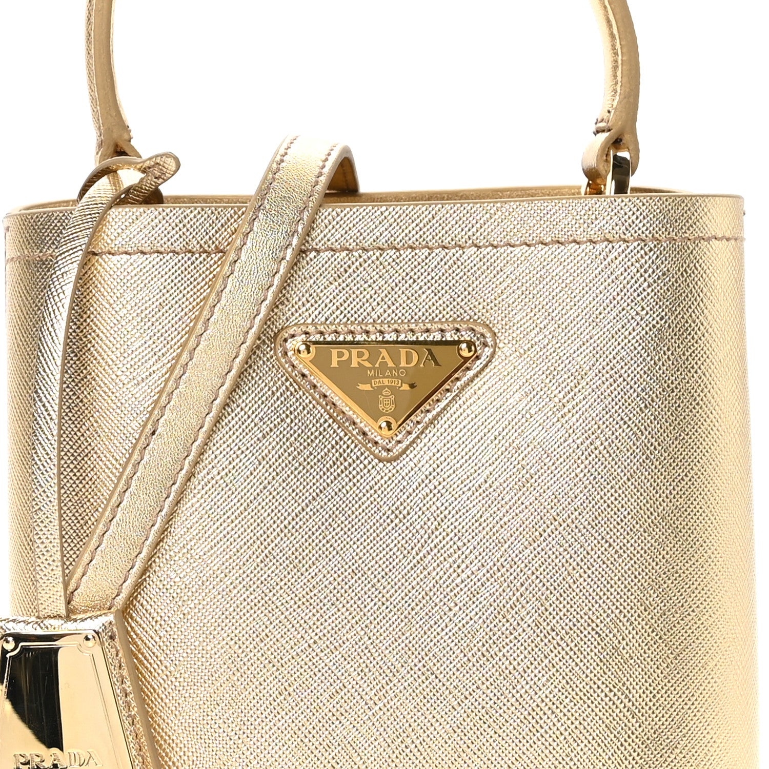 Prada Metallic Saffiano Small Panier Bucket Bag Platino 5 of 10