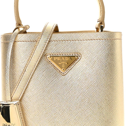 Prada Metallic Saffiano Small Panier Bucket Bag Platino 5 of 10
