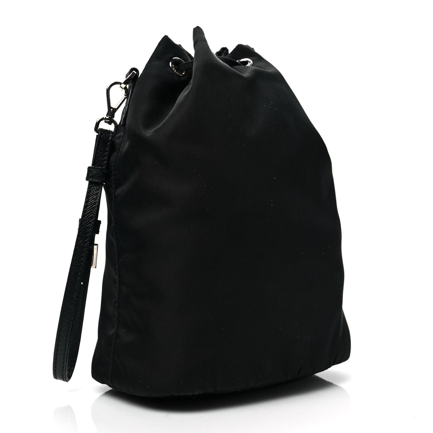 Saffiano Tessuto Nylon Vela Bucket Wristlet Black