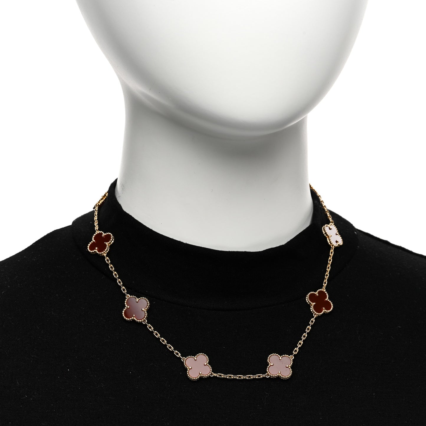 18K Yellow Gold Carnelian 10 Motifs Vintage Alhambra Necklace