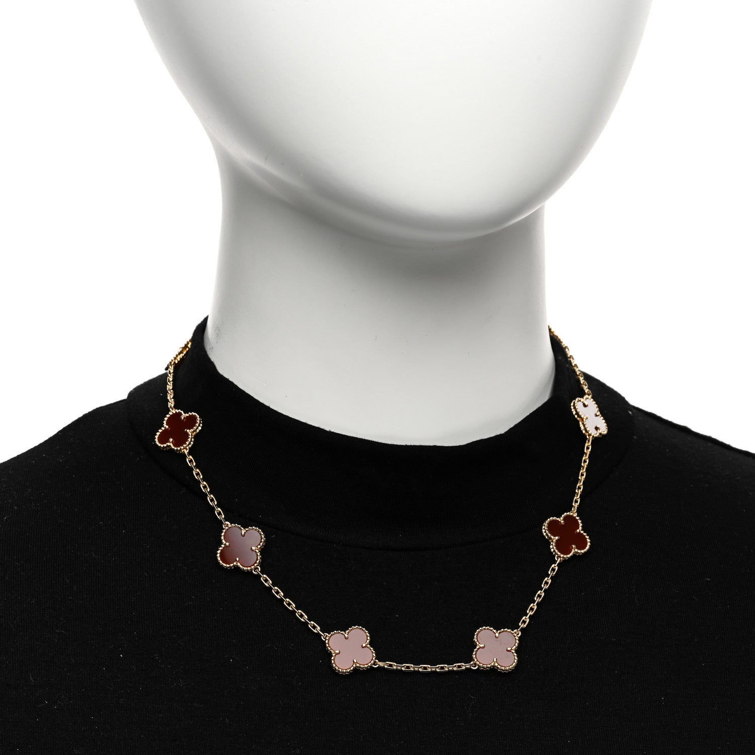 Van Cleef & Arpels 18K Yellow Gold Carnelian 10 Motifs Vintage Alhambra Necklace 2 of 6