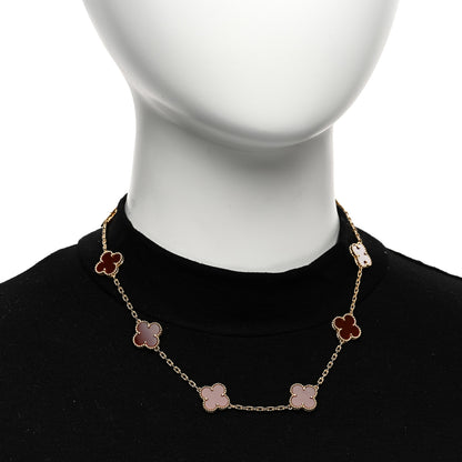 Van Cleef & Arpels 18K Yellow Gold Carnelian 10 Motifs Vintage Alhambra Necklace 2 of 6