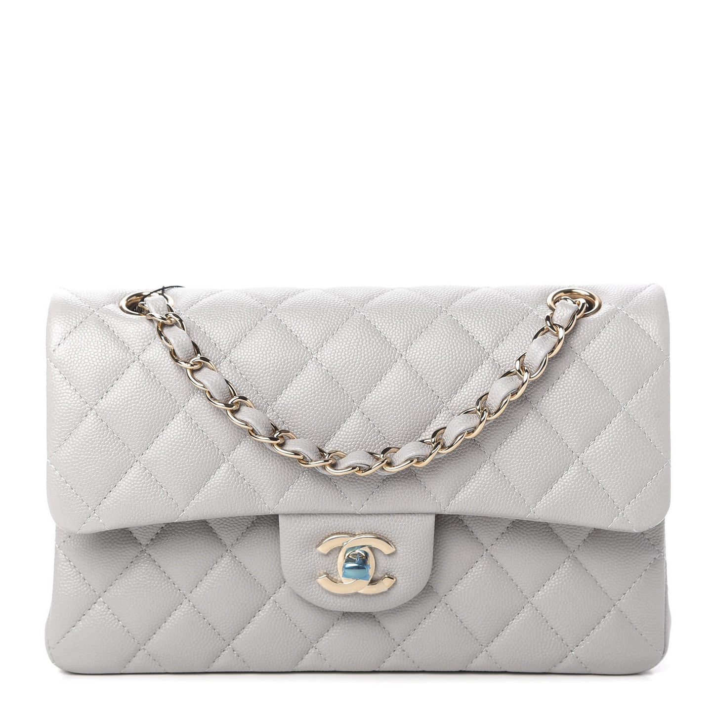 Caviar Quilted Small Double Flap Grey