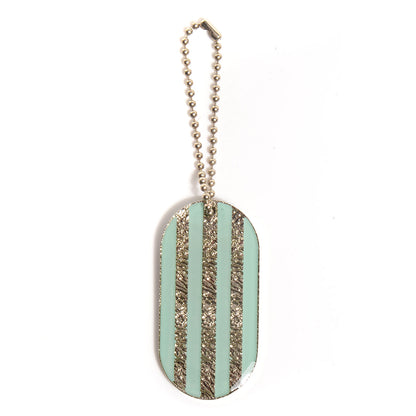 Chanel Stripe Dog Tag Key Ring Turquoise 1 of 3