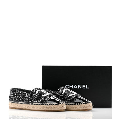 Chanel Tweed Lambskin Patent CC Espadrilles 40 Black White 9 of 9