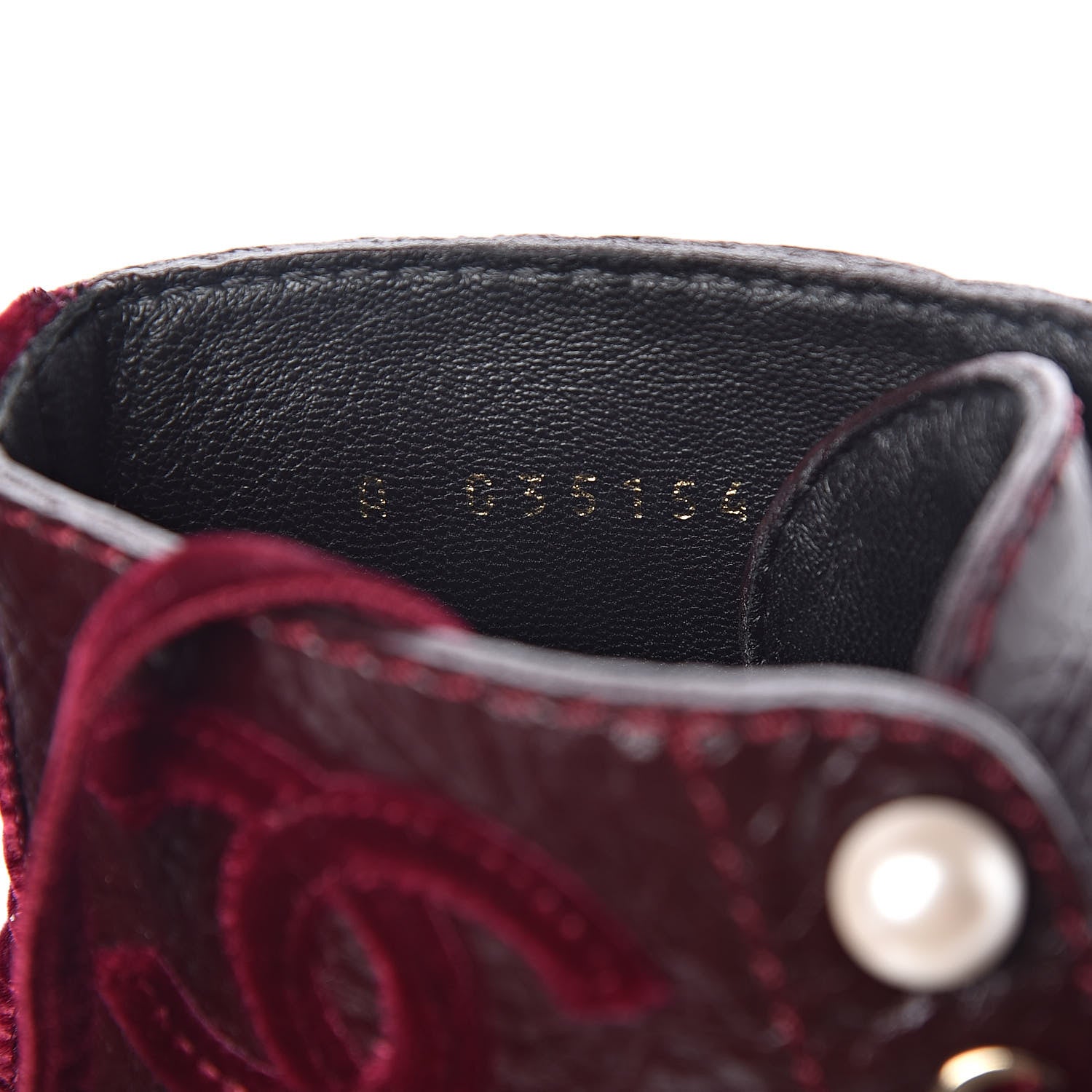 Chanel Calfskin Velvet Pearl Combat Short Boots 37 Burgundy 8 of 8