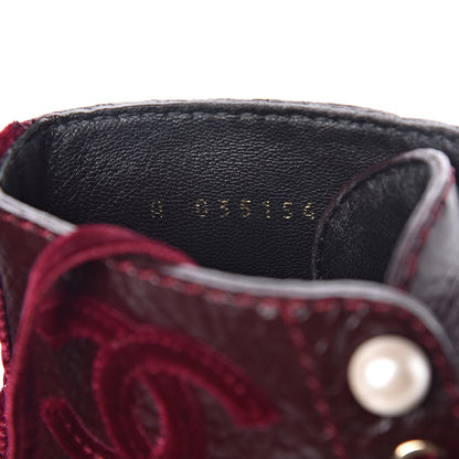 Chanel Calfskin Velvet Pearl Combat Short Boots 37 Burgundy 8 of 8