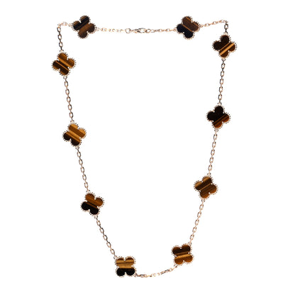 Van Cleef & Arpels 18K Yellow Gold Tiger Eye 10 Motifs Vintage Alhambra Necklace 3 of 6