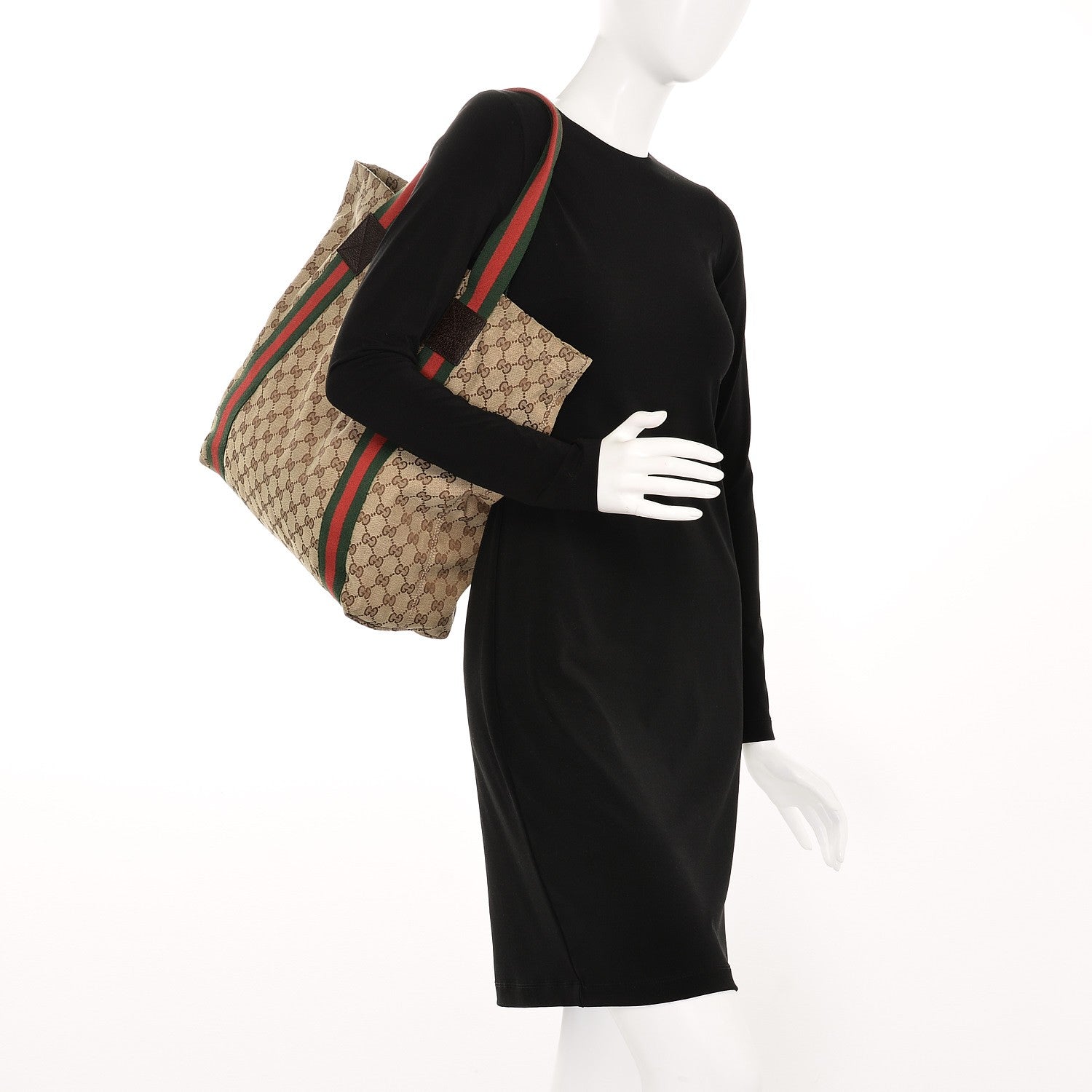 Gucci GG Monogram Medium Web Handle Vertical Tote Dark Brown 2 of 10