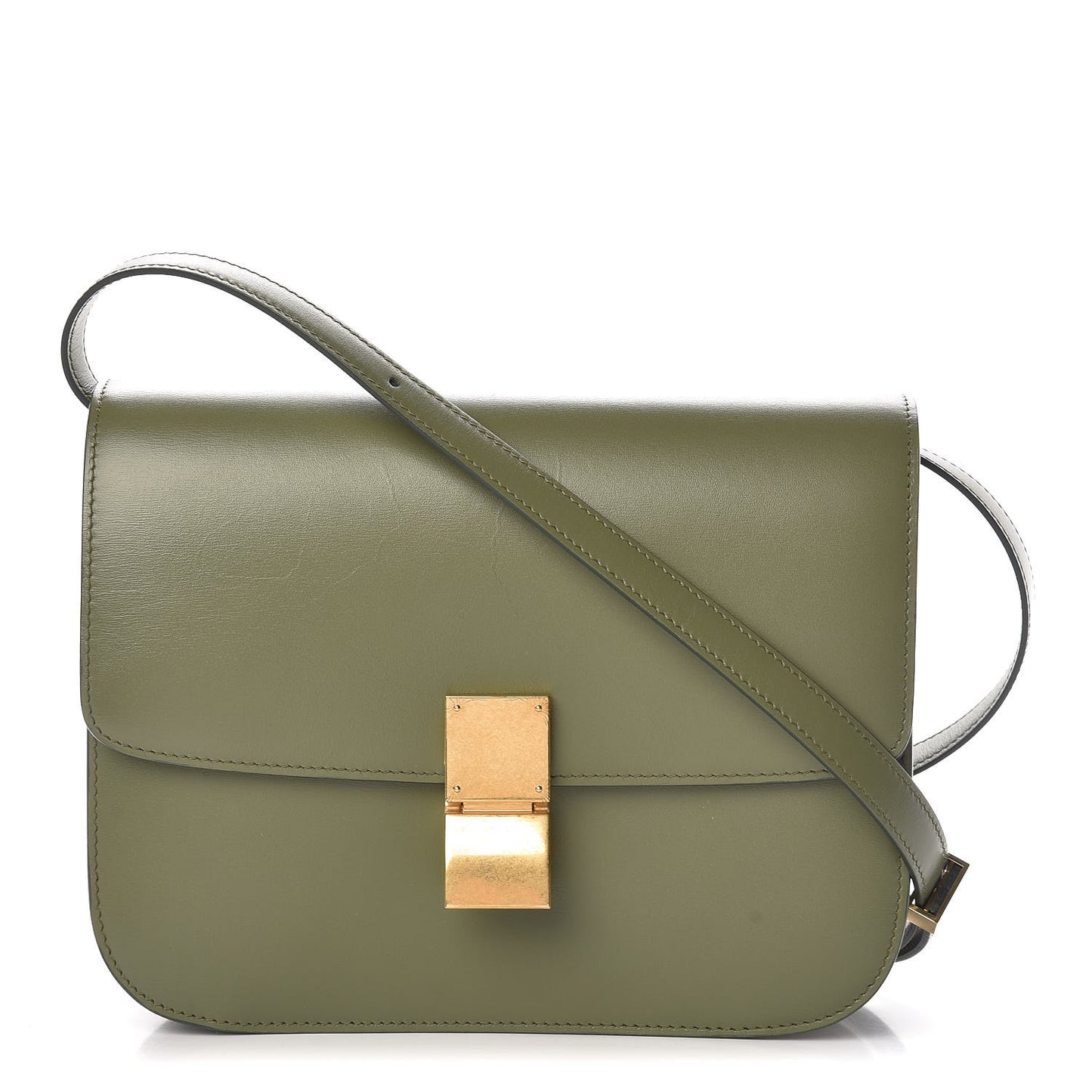 Box Calfskin Medium Classic Box Flap Bag Army Green