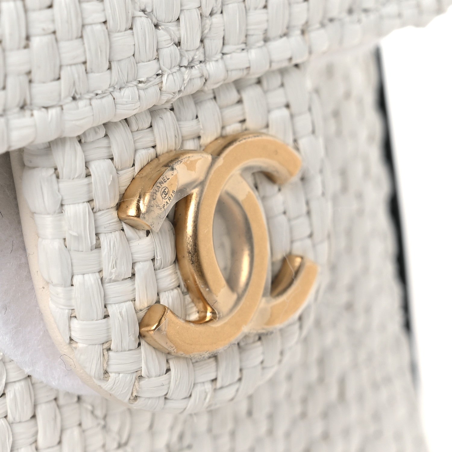 Chanel Braided Raffia Calfskin Mini Chanel 25 Handbag White Black