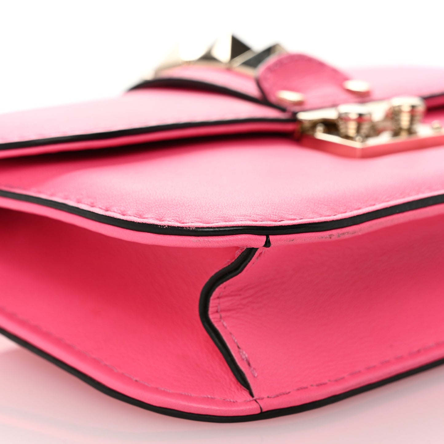 Vitello Small Glam Lock Rockstud Flap Deep Fuxia