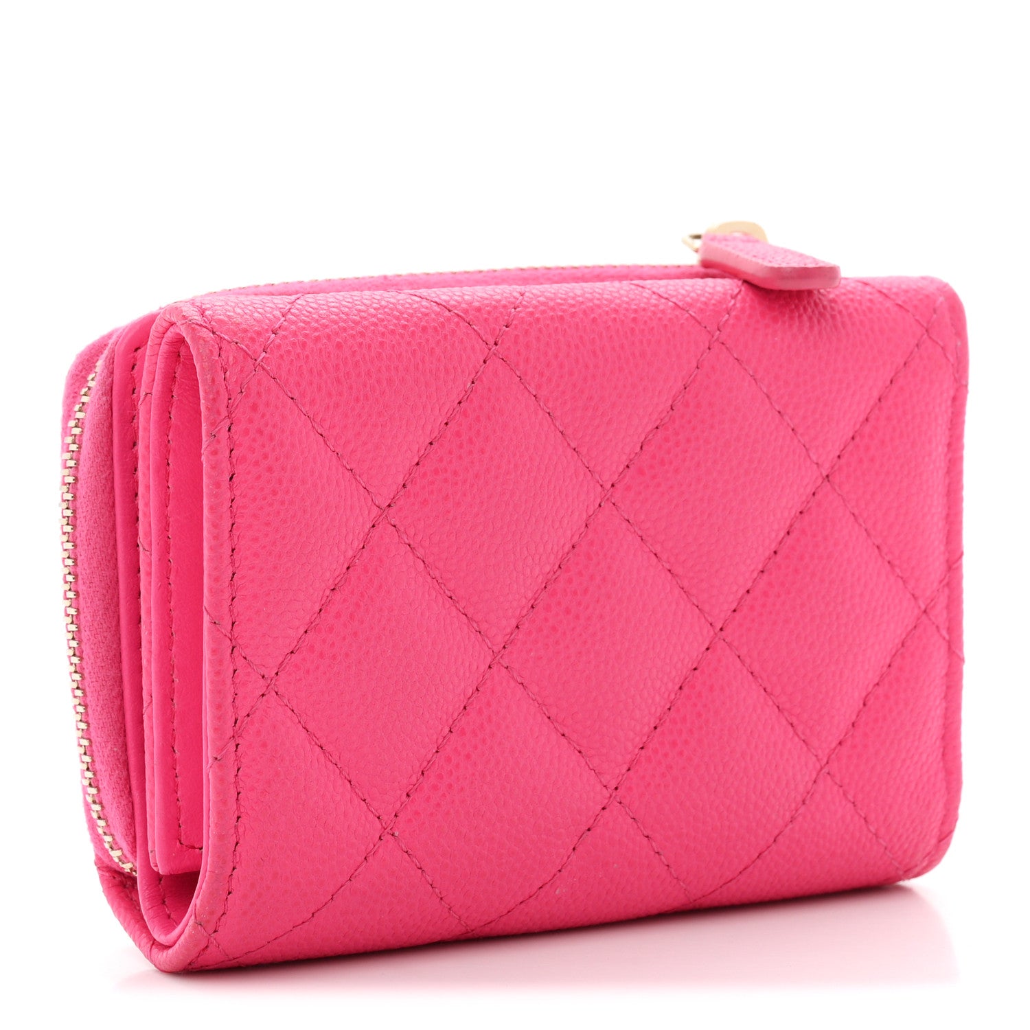 Chanel Caviar Quilted CC Zip Compact Trifold Wallet Pink 3 of 8