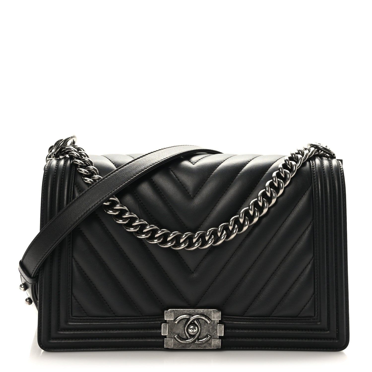 Chanel Lambskin Chevron Quilted New Medium Boy Flap Black 1 of 10