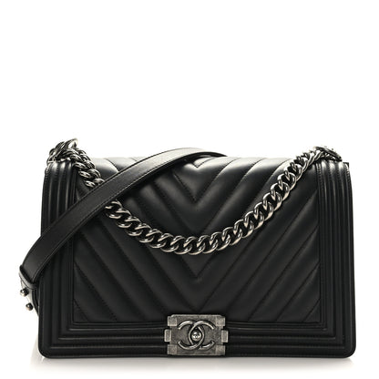 Chanel Lambskin Chevron Quilted New Medium Boy Flap Black 1 of 10